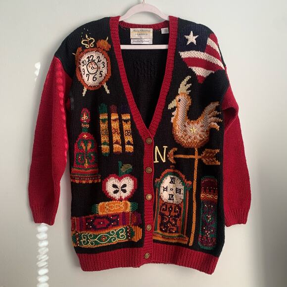 Marisa Christina Classics size L Embroidered Teacher Midnights Cardigan VTG - Picture 1 of 10